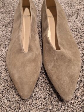 Vagabond Suede Pointed-Toe Flats in Olive/Tan